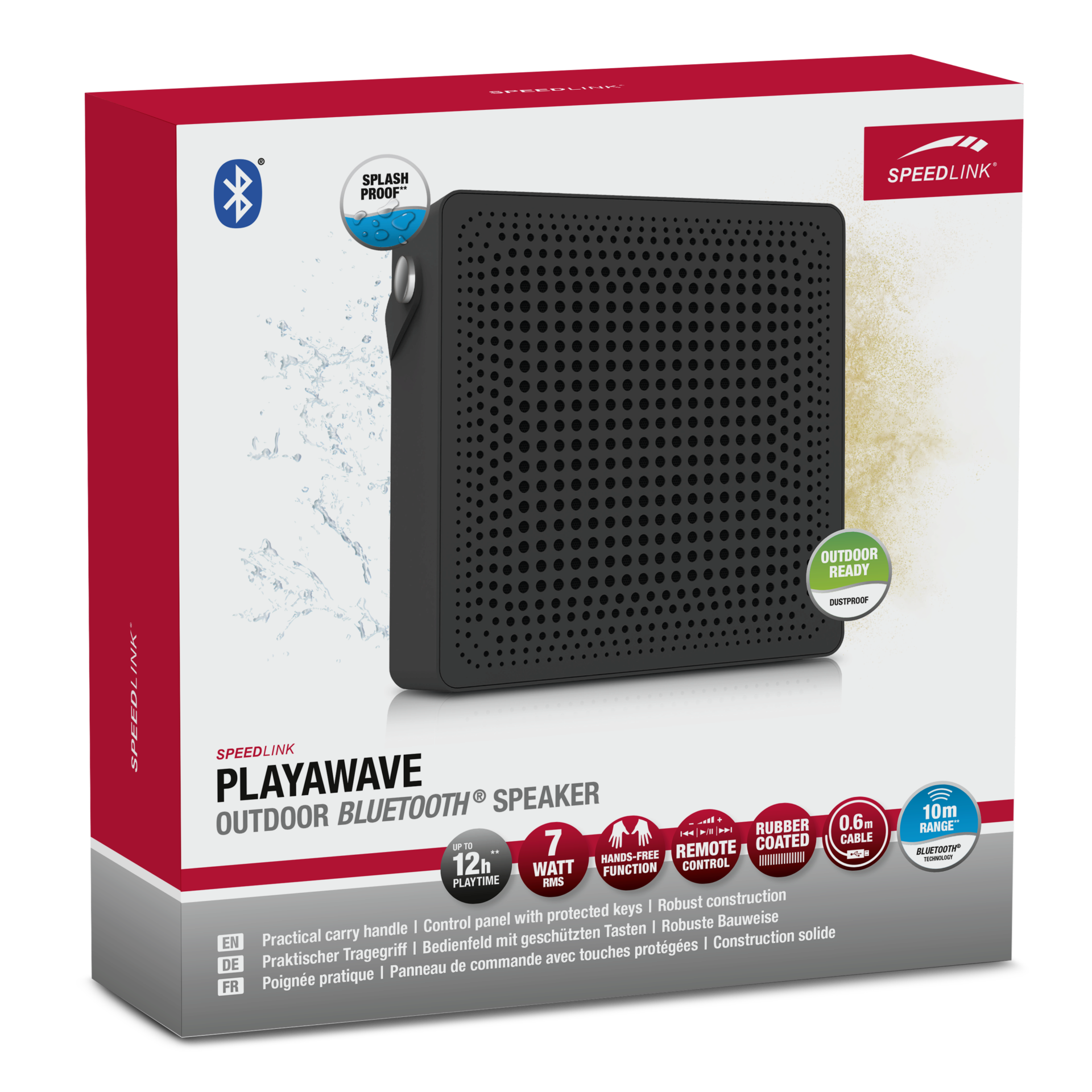 PLAYAWAVE Outdoor Stereo Speaker Bluetooth, rubber coated, blackgrey