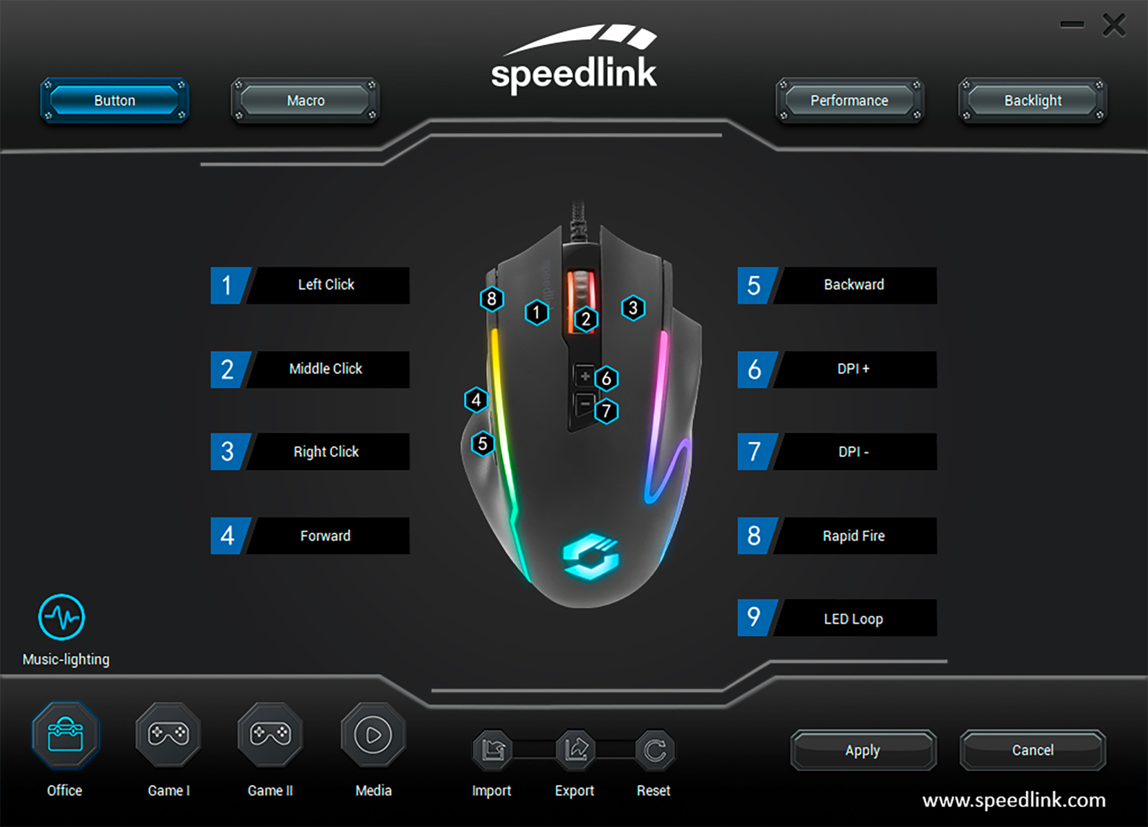 DECUS NX RGB Gaming Maus, schwarz gummiert