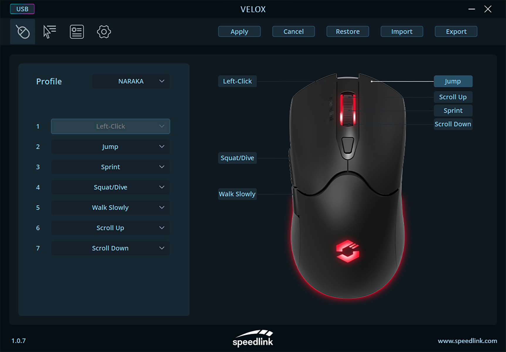 VELOX Rechargeable RGB Gaming Mouse - Wireless, black