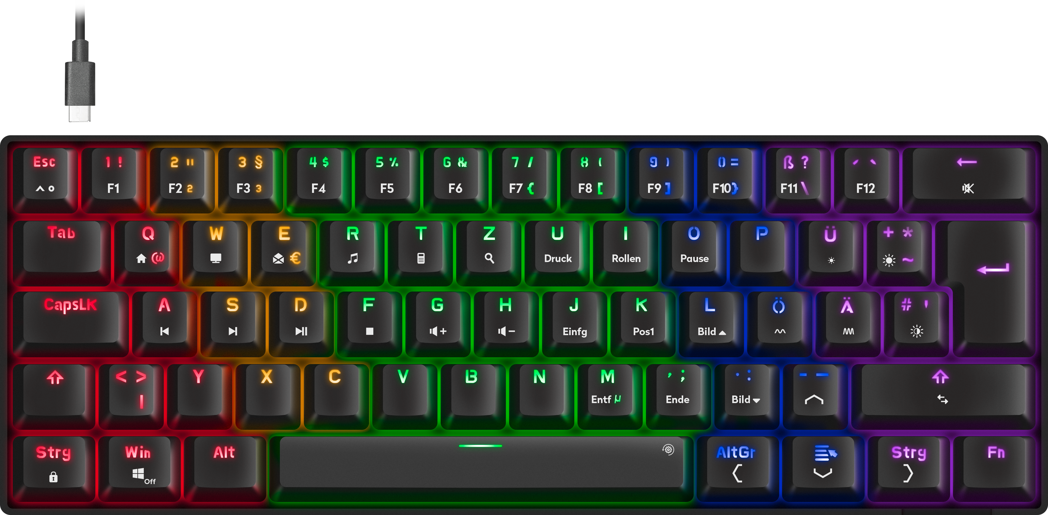 ATMOS RGB Rainbow Mechanical 60% Gaming Keyboard with brown switches, black