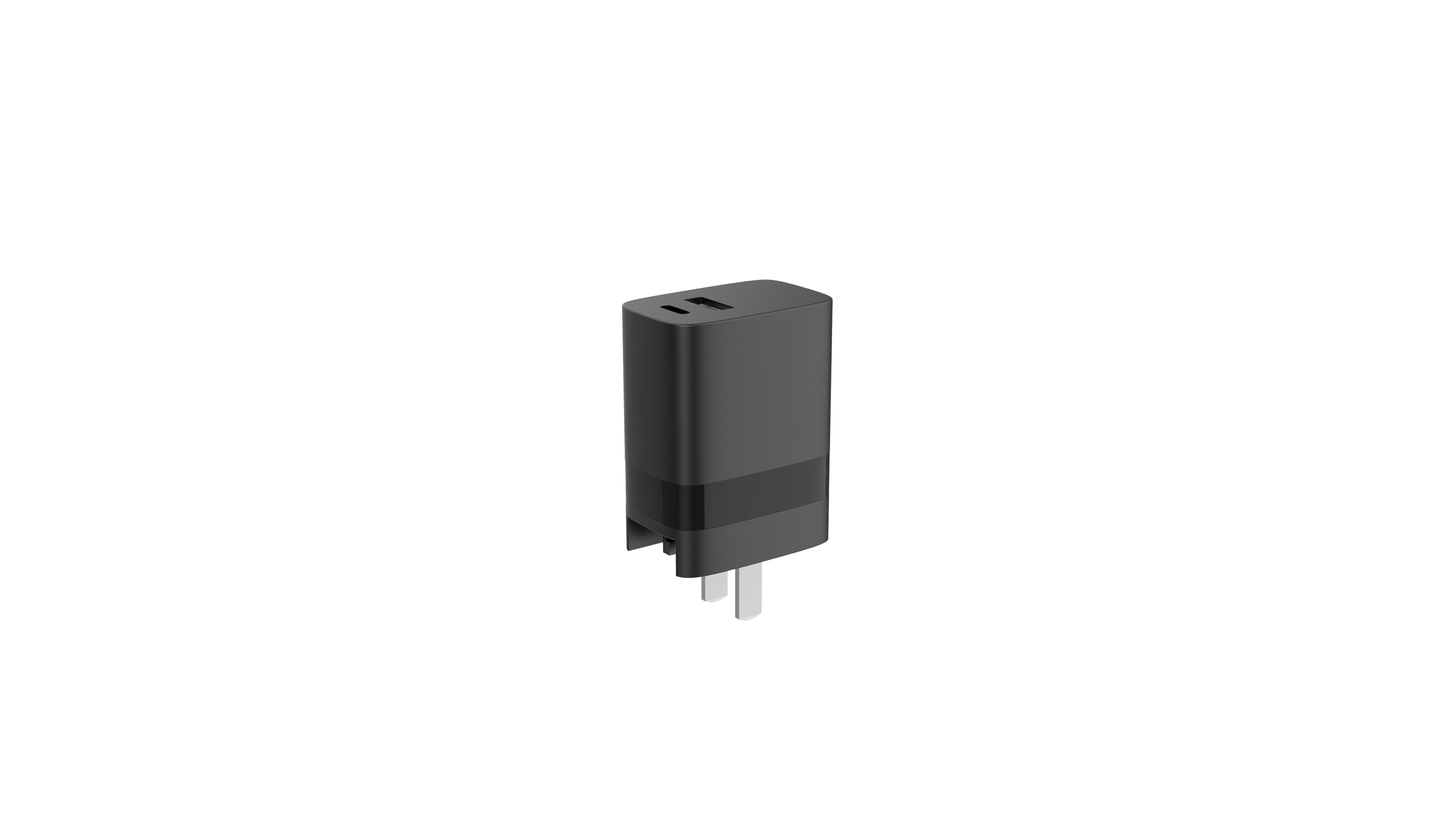 Travel Charger USB-A & USB-C 15W for US-UK-EU, black